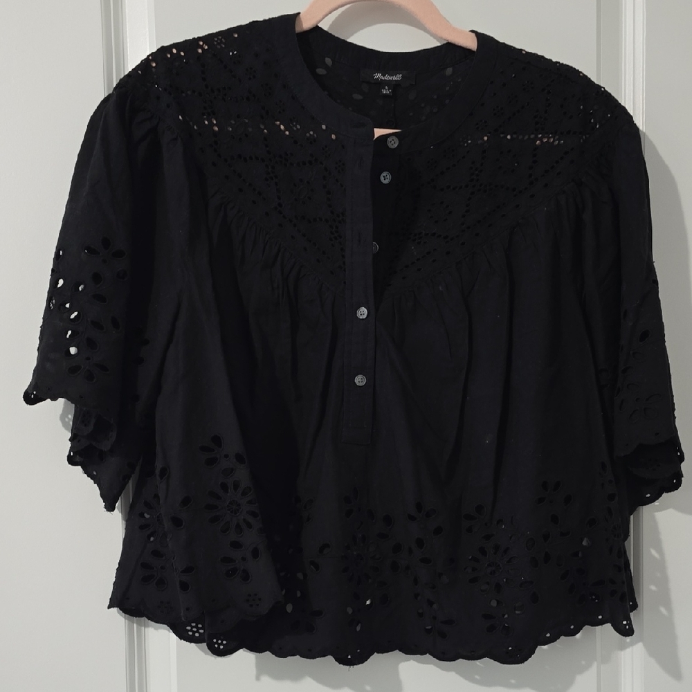 Universal Thread Black Eyelet Blouse - image 1